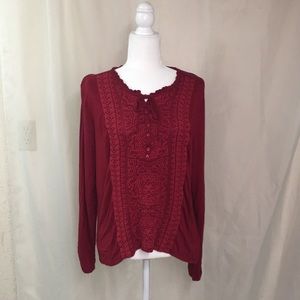 Democracy red embroidered size XL blouse